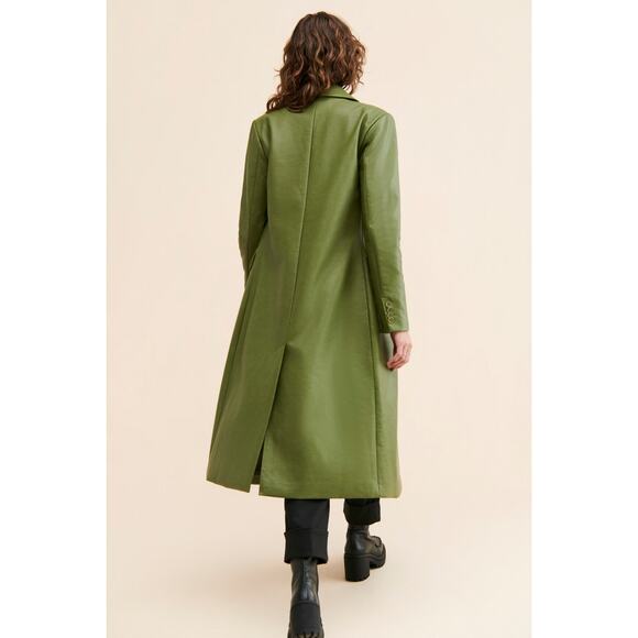 Free People Women's Trinity Faux Leather Trench Coat Long Sleeve Green Size XS - Picture 6 of 13